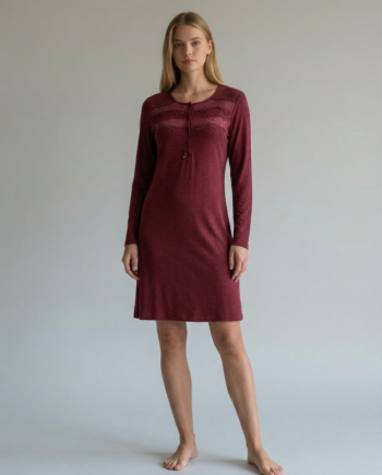 Νυχτικό μονόχρωμο viscose με κουμπιά και δαντέλα - 37802 burgundy