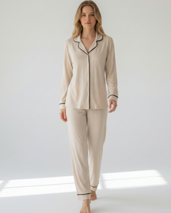 Γυναικεία Πιτζάμα Σακάκι Μονόχρωμη 50% modal 50% cotton - 111901 - BEIGE