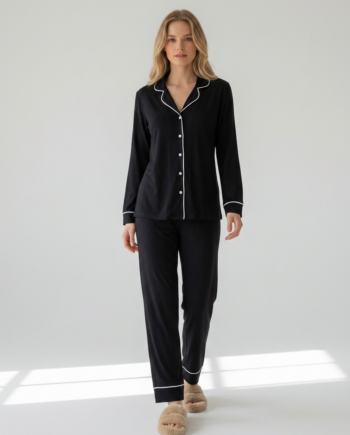 Γυναικεία Πιτζάμα Σακάκι Μονόχρωμη 50% modal 50% cotton - 111901 - BLACK