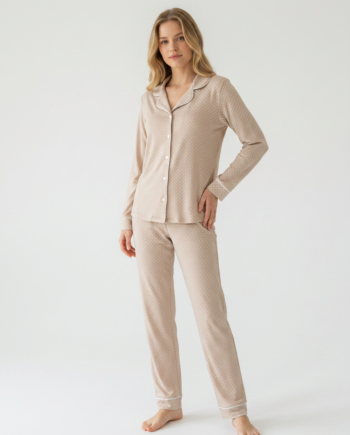 Γυναικεία Πιτζάμα Σακάκι πουά 50% modal 50% cotton – 111902 - BEIGE