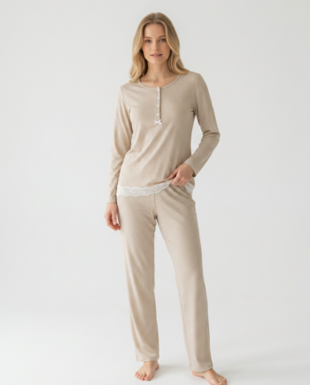 Γυναικεία Πιτζάμα πατιλέτα πουά 50% modal 50% cotton – 111903 - BEIGE