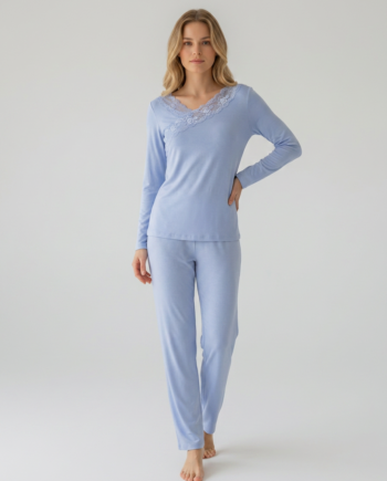 Γυναικεία Πιτζάμα με λοξή δαντέλα 50% modal 50% cotton – 111906 - CIEL