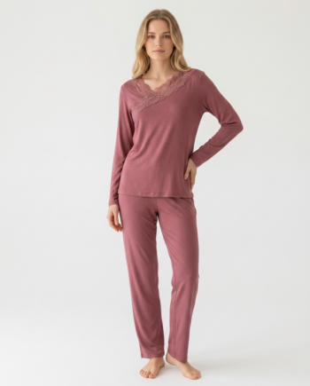 Γυναικεία Πιτζάμα με λοξή δαντέλα 50% modal 50% cotton – 111906 - COCOA