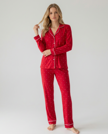 Γυναικεία Πιτζάμα Σακάκι καρδούλα 50% modal 50% cotton- 111908 - RED
