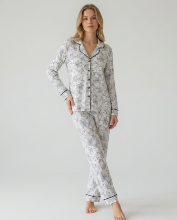 Γυναικεία Πιτζάμα Σακάκι Orchid print 100% cotton- 111910 - BLACK