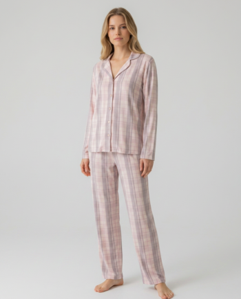 Γυναικεία Πιτζάμα Σακάκι Ροζ Καρώ 100% cotton – 111912