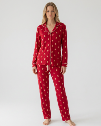 Γυναικεία Πιτζάμα Σακάκι Cookies 100% cotton – 111915 - RED