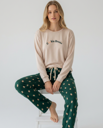 Γυναικεία Πιτζάμα στάμπα Cookies 100% cotton – 111916 - BEIGE/GREEN
