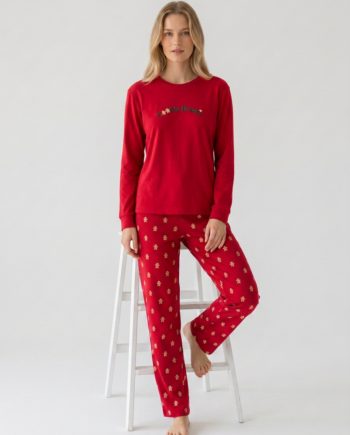 Γυναικεία Πιτζάμα στάμπα Cookies 100% cotton – 111916 - RED/RED