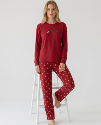 Γυναικεία Πιτζάμα στάμπα Cookies 100% cotton – 111916 - RED/RED