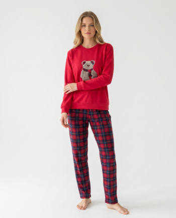Γυναικεία Πιτζάμα στάμπα Aρκούδι 100% cotton- 111917 - RED