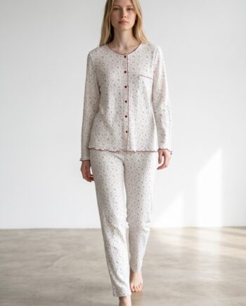 Γυναικεία Πιτζάμα Rib ανθάκι με κουμπιά 100% cotton – 111918