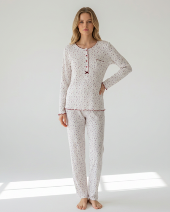 Γυναικεία Πιτζάμα Rib ανθάκι με πατιλέτα 100% cotton – 111919