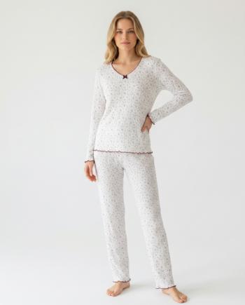 Γυναικεία Πιτζάμα Rib ανθάκι Βε 100% cotton- 111920