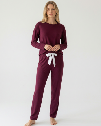 Γυναικεία Πιτζάμα λαιμόκοψη 90% micromodal 10% elastane – 111921 - BURGUNDY
