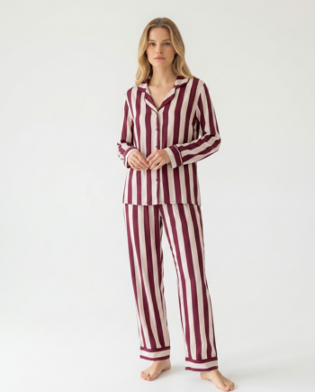 Γυναικεία Πιτζάμα Σακάκι Ροζ Ρίγα 100% viscose – 111923