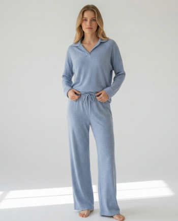 Γυναικεία Πιτζάμα Γιακάς kashmir rib με μονόχρωμο παντελόνι 49% viscose 31% pes 20% nylon – 111925 - CIEL