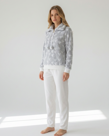 Γυναικεία Πιτζάμα fleece με Γιακά καρδιά 100% pes – 111927
