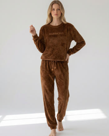 Γυναικεία Πιτζάμα Soft Velour HARMOONY 94% pes 6% el – 111933 - BROWN