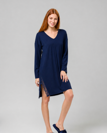 Νυχτικό μονόχρωμο viscose με δαντέλα - 301809 dark blue