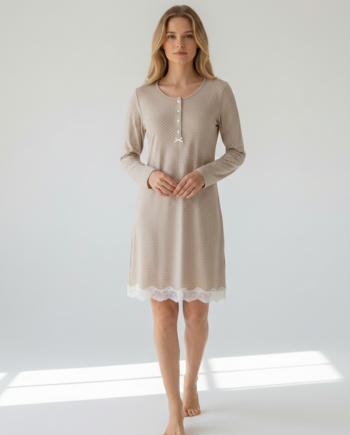 Νυχτικό με πατιλέτα και δαντέλα πουά 50% modal 50% cotton – 311803 - BEIGE