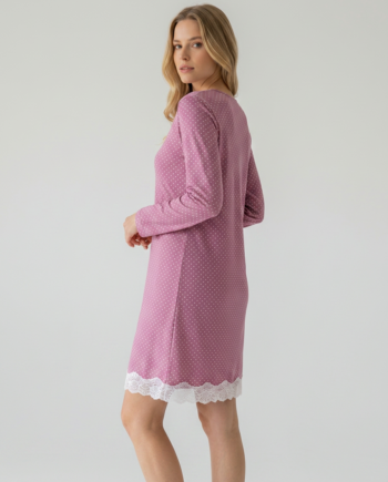 Νυχτικό με πατιλέτα και δαντέλα πουά 50% modal 50% cotton – 311803 - MAGENTA