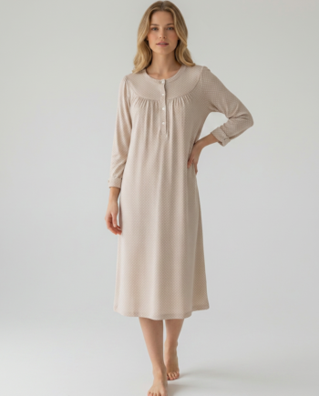 Νυχτικό Κλασσικό με πατιλέτα πουά 50% modal 50% cotton  – 311806 - BEIGE