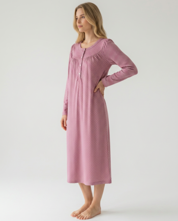 Νυχτικό Κλασσικό με πατιλέτα πουά 50% modal 50% cotton  – 311806 - MAGENTA
