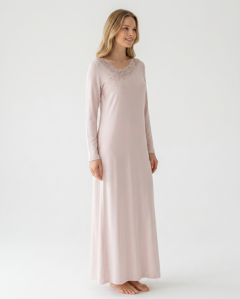 Νυχτικό maxi με Λοξή Δαντέλα  50% modal 50% cotton – 311808 - BEIGE