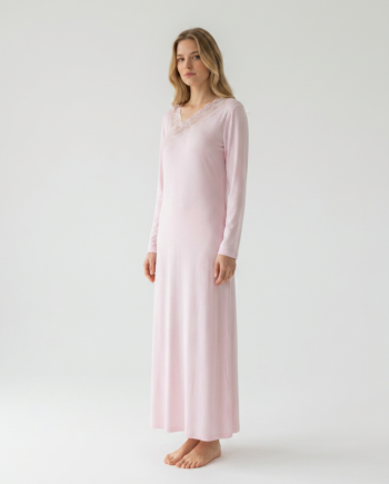 Νυχτικό maxi με Λοξή Δαντέλα  50% modal 50% cotton – 311808 - PINK