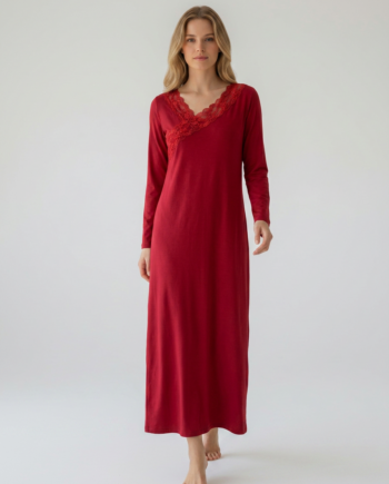 Νυχτικό maxi με Λοξή Δαντέλα  50% modal 50% cotton – 311808 - WINE