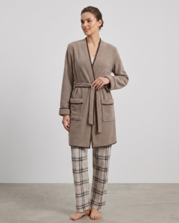 Ρόμπα  Fleece midi Σταυρωτή Rib με τσέπες 100%pes – 411701 - BEIGE
