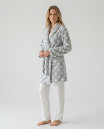 Ρόμπα  Fleece midi Σταυρωτή Ζακάρ Καρδούλα 100%pes – 411703