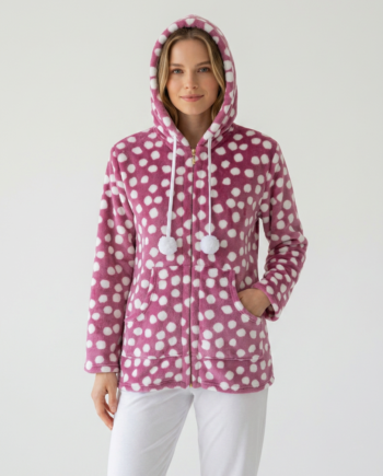 Ζακέτα Fleece με κουκούλα πουά 100%pes – 411706 - MAGENTA