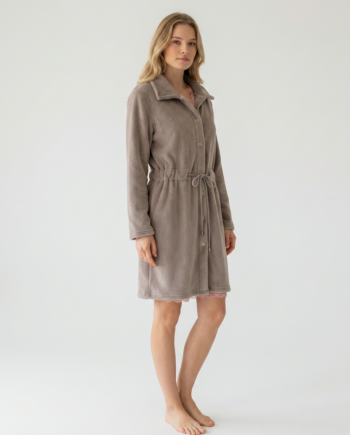Ρόμπα  Fleece midi με Γιακά και Κουμπιά Μονόχρωμη 100%pes – 411707 - ELEPHANT