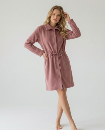 Ρόμπα  Fleece midi με Γιακά και Κουμπιά Μονόχρωμη 100%pes – 411707 - ROTTEN APPLE