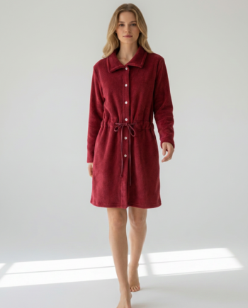 Ρόμπα  Fleece midi με Γιακά και Κουμπιά Μονόχρωμη 100%pes – 411707 - WINE