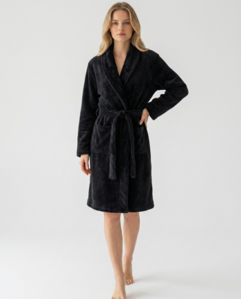 Ρόμπα  Fleece midi Σταυρωτή Μονόχρωμη 100% pes – 411709 - BLACK