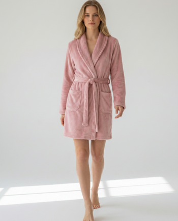 Ρόμπα  Fleece midi Σταυρωτή Μονόχρωμη 100% pes – 411709 - DUSTY PINK
