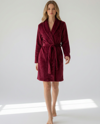 Ρόμπα  Fleece midi Σταυρωτή Μονόχρωμη 100% pes – 411709 - WINE