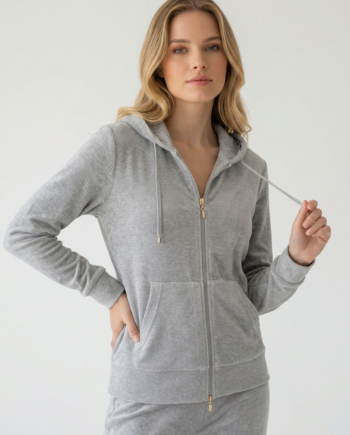 Ζακέτα Βελουτέ με κουκούλα  80%cotton 20% pes – 511604 - GREY MEL