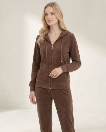 Ζακέτα Βελουτέ με κουκούλα και Στάμπα H 80%cotton 20% pes – 511606 - BROWN