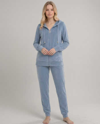 Ζακέτα Βελουτέ με κουκούλα και Στάμπα H 80%cotton 20% pes – 511606 - DENIM