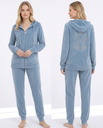 Ζακέτα Βελουτέ με κουκούλα και Στάμπα H 80%cotton 20% pes – 511606 - DENIM