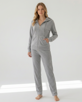 Ζακέτα Βελουτέ με κουκούλα και Στάμπα H 80%cotton 20% pes – 511606 - GREY MEL