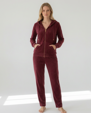 Ζακέτα Βελουτέ με κουκούλα και Στάμπα H 80%cotton 20% pes – 511606 - WINE