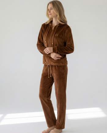 Σετ Soft Velour Φόρμα με Σούρα και παντελόνι με μια τσέπη πίσω 94%pes  6% el– 511609 - BROWN