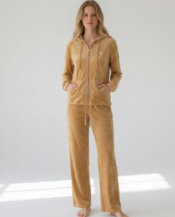 Σετ Soft Velour Φόρμα με Σούρα και παντελόνι με μια τσέπη πίσω 94%pes  6% el– 511609 - GOLD