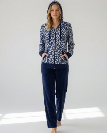 Σετ Soft Velour Φόρμα Blue Leopard με παντελόνι με μια τσέπη πίσω 94%pes  6% el– 511612