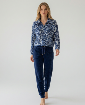 Σετ Soft Velour Φόρμα με Γιακά  Blue Leopard  και παντελόνι με λάστιχο  94%pes  6% el –511613